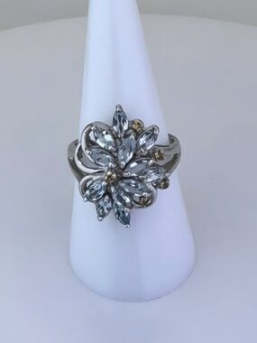 Topaz Sapphire Cluster Ring 925 Silver Gold Plated Size 8 Statement